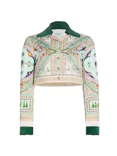 Укороченная атласная стеганая куртка с принтом Casablanca, цвет le labyrinth