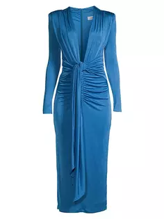 Платье миди с длинными рукавами и завязками Francisco Misha, темно-синий
