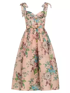 Платье-миди из льна и шелка Matchmaker с цветочным принтом Zimmermann, цвет pink barkcloth print