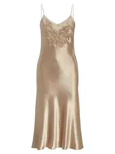 Атласное платье-комбинация Rebekka, расшитое бисером Ralph Lauren Collection, цвет fawn