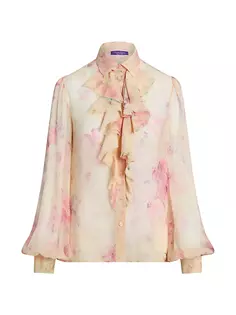 Шелковая шифоновая блузка Dylon с цветочным принтом Ralph Lauren Collection, мультиколор