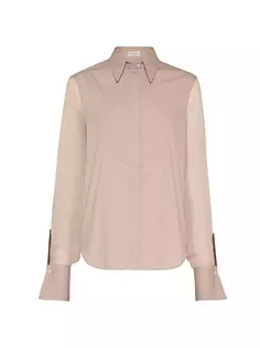 Рубашка из хлопкового поплина стрейч с нагрудником, рукавами из хрустящего шелка и блестящими манжетами Brunello Cucinelli, розовый