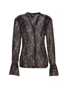 Тосканская шелковая блузка с цветочным принтом Paige, черный