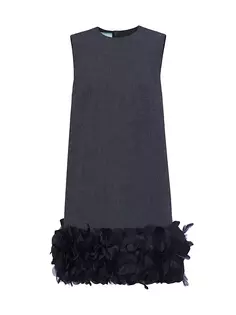 Мини-платье из шерсти с вышивкой Prada, серый