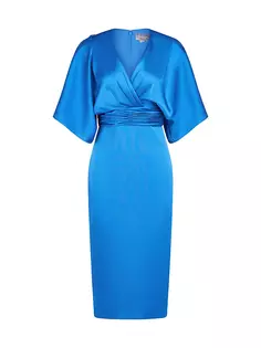Атласное платье с V-образным вырезом Theia, синий