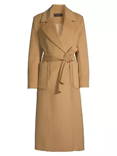 Двубортное пальто с запахом из смесовой шерсти Donna Karan New York, цвет camel