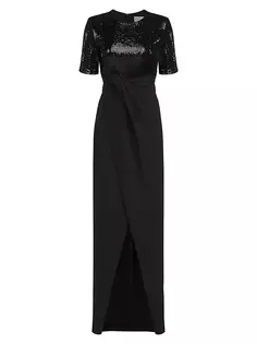 Платье Keagan с короткими рукавами и пайетками Halston, черный