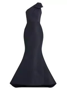 Шелковое платье из фай на одно плечо Alexia María, темно-синий