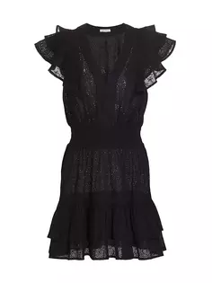 Мини-платье Camila с люверсами и оборками Poupette St Barth, черный