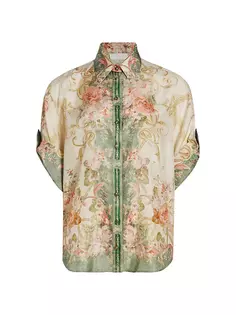 Шелковая рубашка August с цветочным принтом Zimmermann, цвет khaki floral