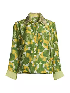 Шелковая рубашка с декором Gloria и принтом «груша» Frances Valentine, цвет yellow green