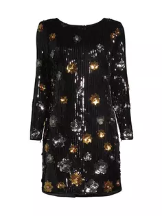 Мини-платье Selene с объемным цветочным принтом и пайетками Milly, черный