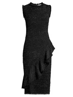 Твидовое платье-футляр с рюшами Santorelli, черный