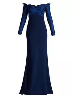 Платье из крепа с открытыми плечами Sho, темно-синий