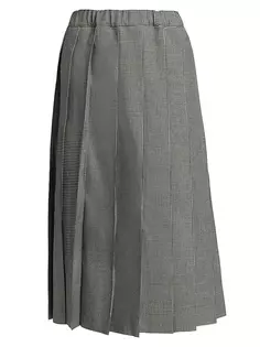 Плиссированная шерстяная юбка-миди с узором «гусиные лапки» Comme Des Garçons, черный