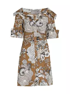 Платье-рубашка со сборками и принтом Lela Rose, цвет sandalwood