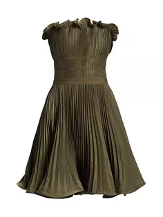 Плиссированное мини-платье Lorena без бретелек Amur, оливковый