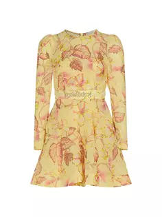 Мини-платье из шелка и льна с цветочным принтом Matchmaker Zimmermann, желтый