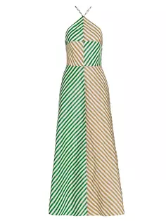 Двухцветное платье-миди из тафты с лямкой на бретельках Lela Rose, цвет forest sandalwood