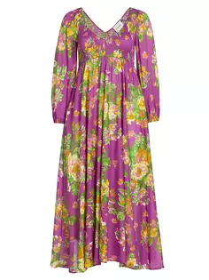 Платье макси со сборками и цветочным принтом Baacal, Plus Size, пурпурный
