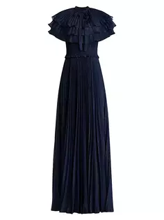 Платье-кейп металлизированного цвета с рюшами Zac Posen, синий