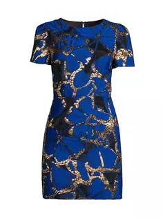 Жаккардовое мини-платье Rowen с эффектом металлик Milly, синий