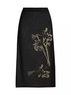 Жаккардовая трикотажная юбка миди с цветочным принтом Misook, цвет black gold