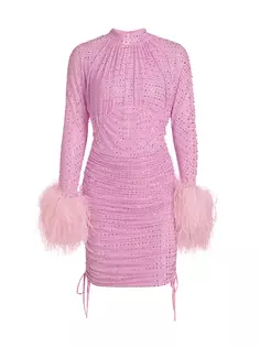 Мини-платье, украшенное стразами и перьями Self-Portrait, розовый