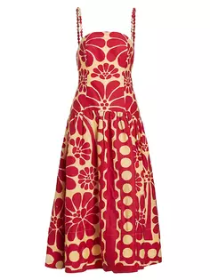 Льняное платье-миди Palermo с принтом Farm Rio, красный