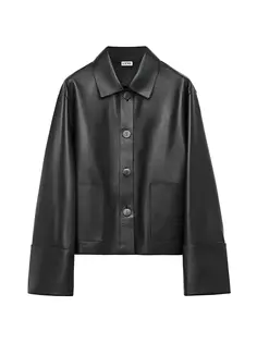 Кожаная укороченная куртка с отворотами Loewe, черный