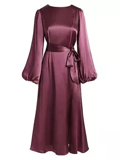 Шелковое платье-миди с длинными рукавами Santorelli, цвет plum