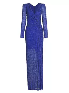 Шелковое платье Bobbie с пайетками Jenny Packham, синий