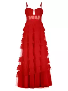 Платье из тюля с корсетом и оборками Bcbgmaxazria, цвет salsa
