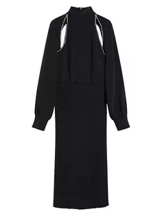 Платье миди из эластичного кади со стразами Sportmax, черный