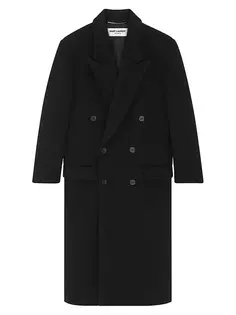Длинное Шерстяное Пальто Saint Laurent, черный