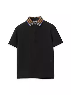 Рубашка-поло с клетчатым воротником для мальчика Burberry, черный