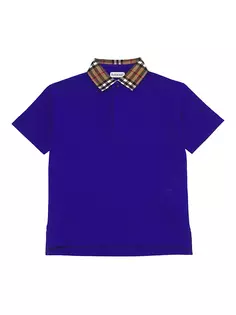 Рубашка-поло с клетчатым воротником для мальчика Burberry, цвет knight