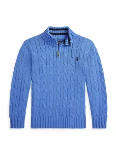 Пуловер косой вязки с полумолнией и молнией для маленьких мальчиков Polo Ralph Lauren, синий