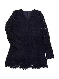 Кружевное мини-платье Venice для девочек Bardot Junior, темно-синий