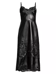 Платье миди Mila из искусственной кожи с кружевной отделкой Delfi, черный