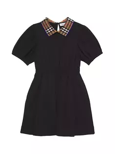 Платье с клетчатым воротником и пышными рукавами для маленьких девочек и девочек Burberry, черный