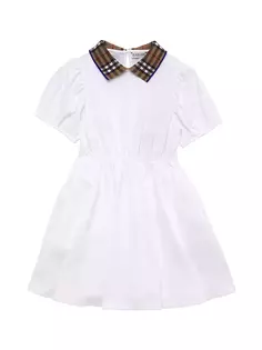Платье с клетчатым воротником и пышными рукавами для маленьких девочек и девочек Burberry, белый