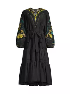 Платье миди из вуали с вышивкой Val Kobi Halperin, черный