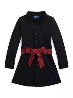 Клетчатое оксфордское платье для маленьких девочек и девочек Polo Ralph Lauren, черный