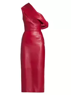Кожаное платье-миди на одно плечо Alexander Mcqueen, красный