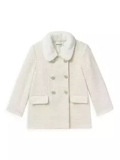 Двубортное пальто из букле для маленьких девочек и девочек Self-Portrait, цвет cream