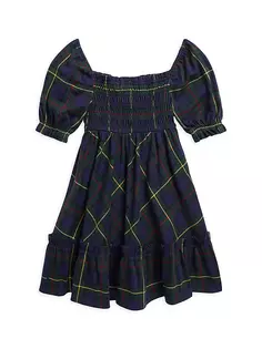 Хлопковое платье в клетку с рюшами для маленьких девочек и девочек Polo Ralph Lauren, цвет plaid