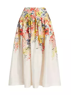 Льняная юбка-миди Alight с баскским цветочным принтом Zimmermann, цвет ivory floral
