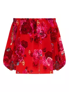 Шелковая блузка с цветочным принтом и открытыми плечами Camilla, цвет italian rosa