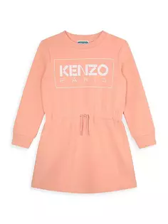 Платье-свитшот с круглым вырезом и логотипом для маленьких девочек Kenzo, бежевый